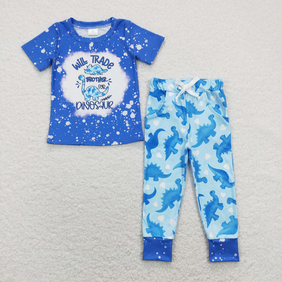 Wild Trade Brother Dinosaur Blue Boys Short Sleeve+Trousers Sets