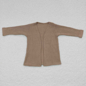 Solid Light Brown Kids Waffle Cardigan