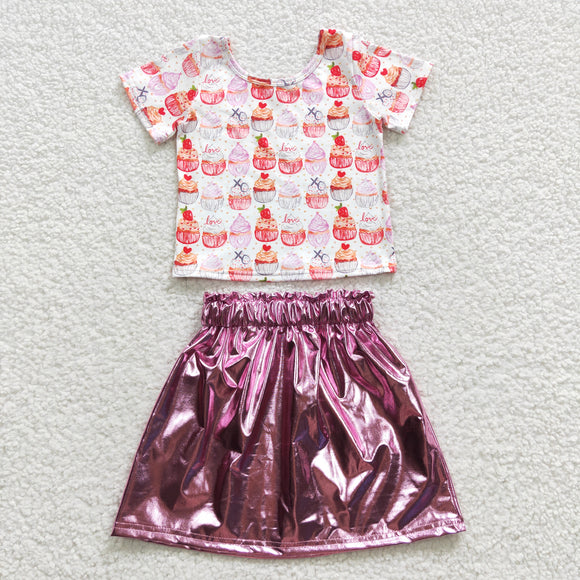 XO Cakes Pink Leather Girls Skirt Sets