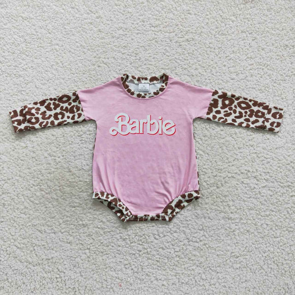 Cartoon Dolls Leopard Print Pink Girls Fall Romper