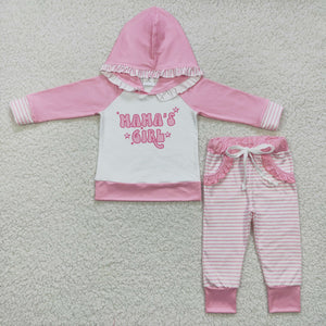 Mama's Girl Pink White Girls Fall Hoodie Sets