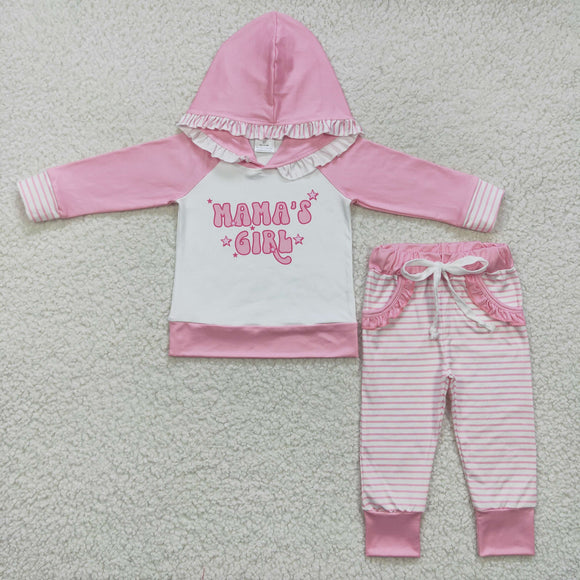 Mama's Girl Pink White Girls Fall Hoodie Sets