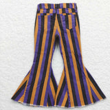 Purple Black Orange Stripe Flared Girls Jeans Halloween Pants