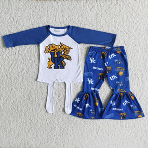 Team Blue Criss-Cross Girls Long Sleeve+Trousers Sets