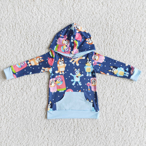 Cartoon Dogs Blue Boys Hoodie Top