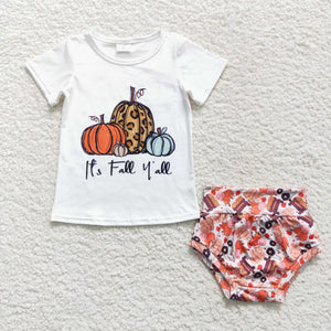 Fall Pumpkin White Girls Bummies Sets