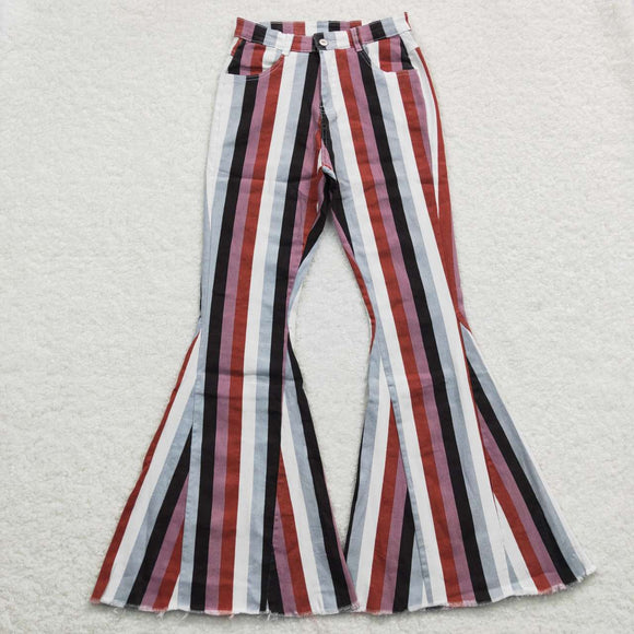 Brick Red Grey White Stripe Adult Jeans Pants