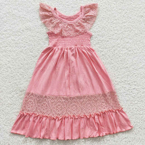 Lace Ruffles Pink Girls Sleeveless Dress