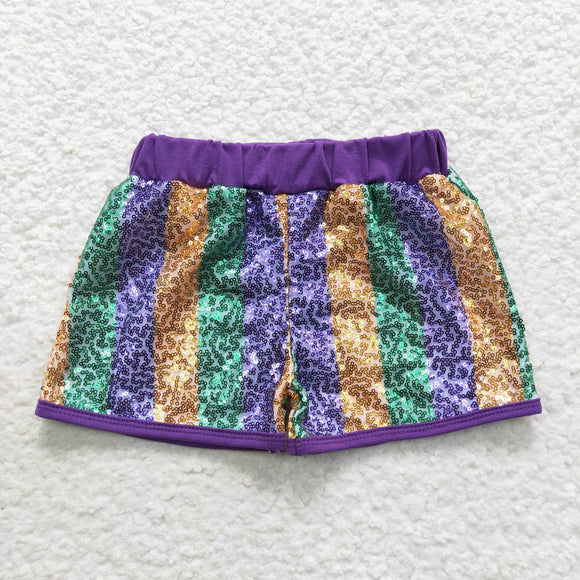 Purple Gold Green Sequin Mommy & Me Girls Shorts