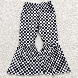 Black White Plaid Girls Milk Silk Bell Bottoms Pants