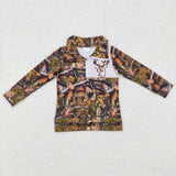 Elk Deer Leaves Camo Polo Boys Long Sleeve Top