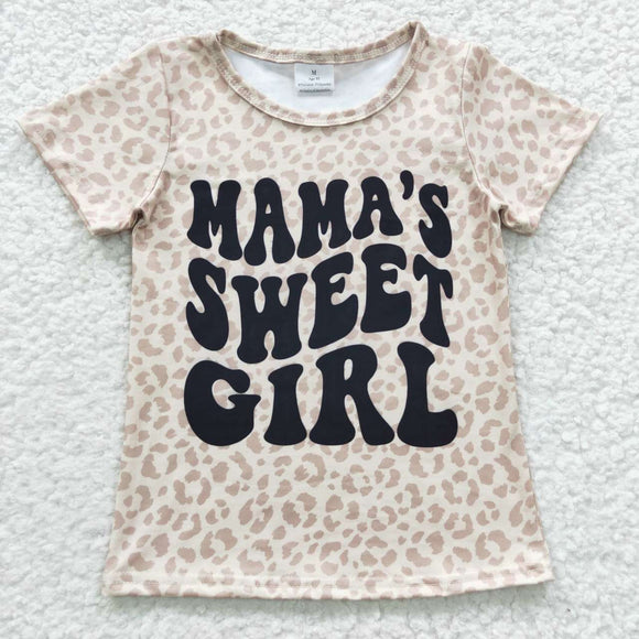 Mama's Sweet Girl Leopard Print Girls Short Sleeve Top