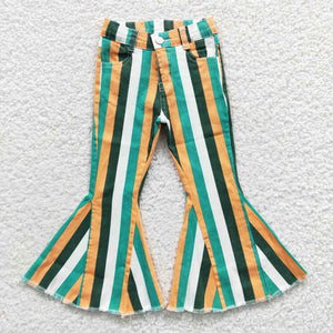 Orange Green Stripes Flared Girls Jeans Pants