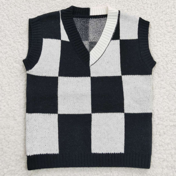 Wednesday Black White Plaid Vest Girls Sweaters