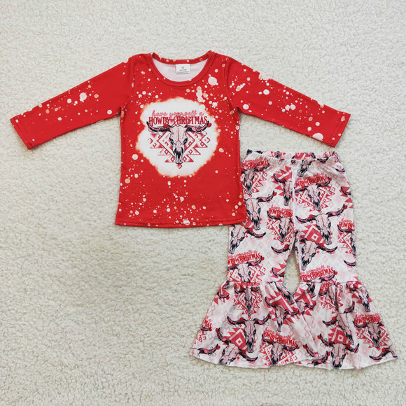 Highland Cow Aztec Red Howdy Girls Christmas Outfits