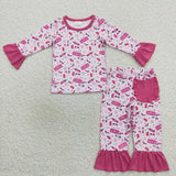 Cartoon Dolls Hot Pink Girls Long Sleeve Pajamas