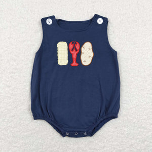 Corn Crawfish Navy Boys Summer Romper