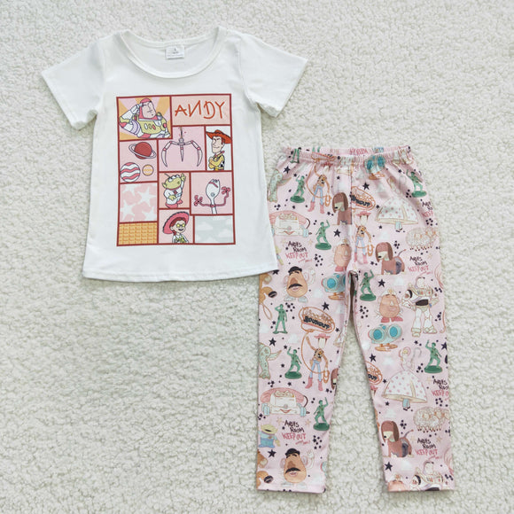 Cartoon White Pink Girls Christmas Outfits
