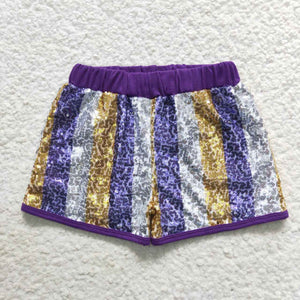 Purple Gold White Sequin Mommy & Me Girls Shorts