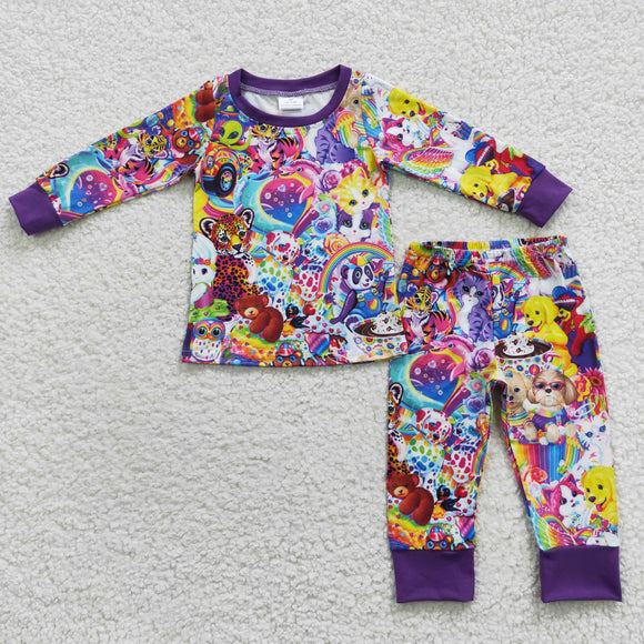 Cartoon Tiger Purple Boys Long Sleeve Pajamas