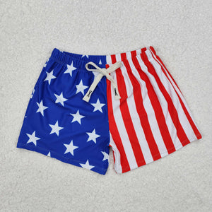 Stars Red White Stripe Ruffles Boys 4th of July Swimming Trunks