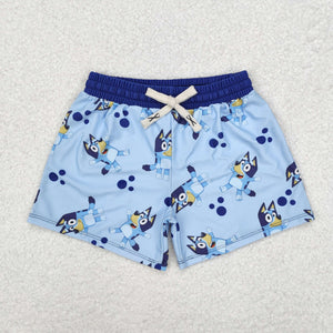 Cartoon Dogs Blue Boys Swimming Trunks