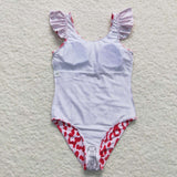 Leopard Print Red Pink Girls Swimsuits