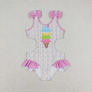 Ice Cream Pink Ruffles Girls Swimsuits
