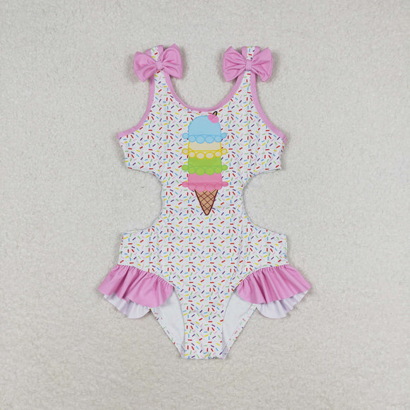 Ice Cream Pink Ruffles Girls Swimsuits