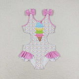 Ice Cream Pink Ruffles Girls Swimsuits