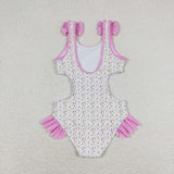 Ice Cream Pink Ruffles Girls Swimsuits