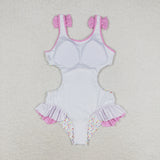 Ice Cream Pink Ruffles Girls Swimsuits