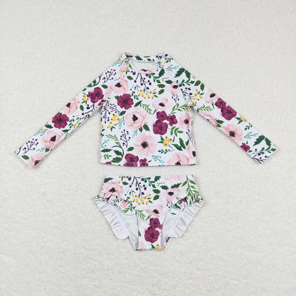 Floral White Girls Swimsuits