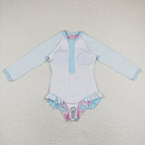 Floral Shell Pearl Blue Girls Swimsuits