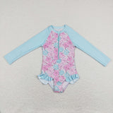 Floral Shell Pearl Blue Girls Swimsuits