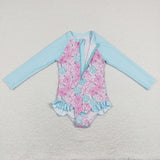 Floral Shell Pearl Blue Girls Swimsuits