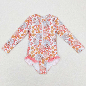 Floral Butterfly White Girls Swimsuits