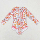 Floral Butterfly White Girls Swimsuits