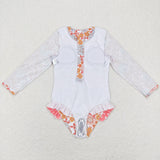 Floral Butterfly White Girls Swimsuits