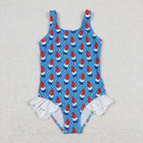 Popsicle Polka Dots Blue Girls 4th of July Swimsuits