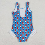 Popsicle Polka Dots Blue Girls 4th of July Swimsuits