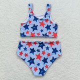 Stars Blue Girls 4th of July Swimsuits