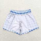 Blue White Plaid Boys 4th of July Swimming Trunks