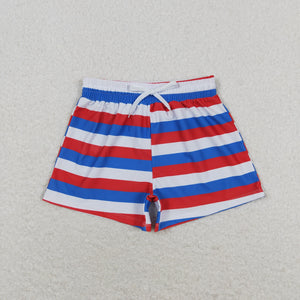 Blue White Red Stripe Boys 4th of July Swimming Trunks