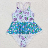 Hydrangea Floral Blue Girls Swimsuits