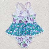 Hydrangea Floral Blue Girls Swimsuits