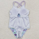 Hydrangea Floral Blue Girls Swimsuits