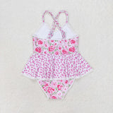 Floral Pink White Girls Swimsuits