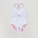 Floral Pink White Girls Swimsuits