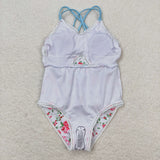 Floral Blue Stripe Girls Swimsuits